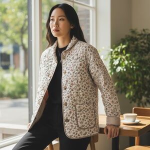 Mable Cream/Beige Floral Quilted Women's Size M Buttoned Jacket